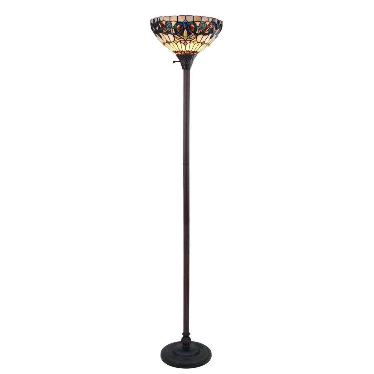 Chloe Lighting Torchiere Lamp, Victorian Tiffany-Style, 14in Wide, Dark Bronze, Multicolor, Model CH3T353BV14-TF1