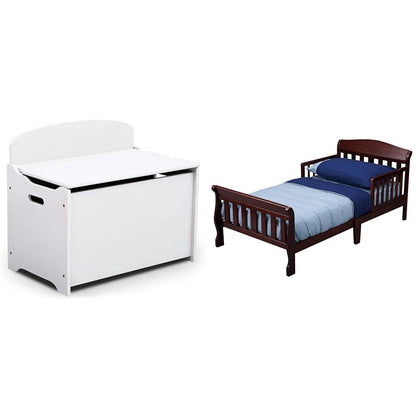 Delta Children MySize Deluxe Toy Box - Greenguard Gold Certified, Bianca White & Canton Toddler Bed, Cherry