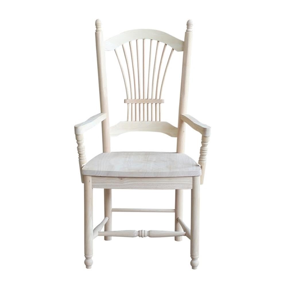 IC International Concepts, SheafBack Arm Chair, 225lbs wt capacity, Solid Real Wood, Sturdy Parawood, DIY, Paint/Stain Ready, Unfinished