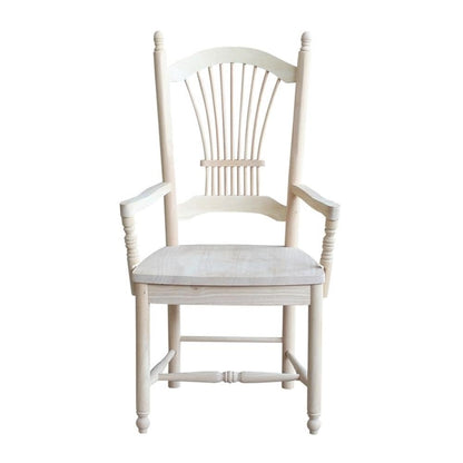 IC International Concepts, SheafBack Arm Chair, 225lbs wt capacity, Solid Real Wood, Sturdy Parawood, DIY, Paint/Stain Ready, Unfinished