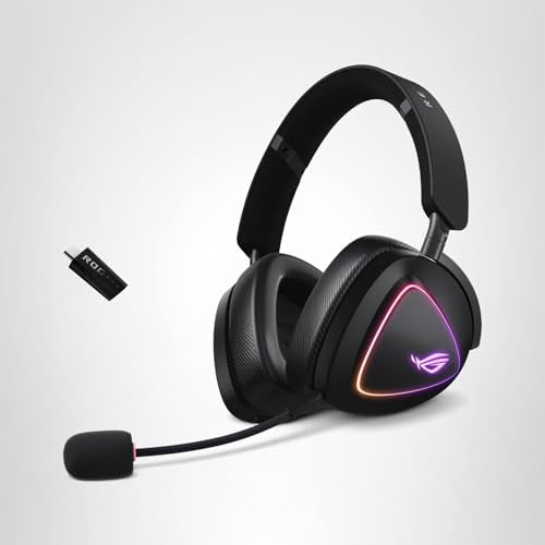 ASUS ROG Delta II Wireless Gaming Headset with Detachable Mic – Tri-Mode (BT, 2.4GHz, 3.5mm), 50mm Titanium-Plated Drivers, 110Hr Battery, Lightweight, for PC, PS5, PS4, Xbox, Switch, Mobile - Black