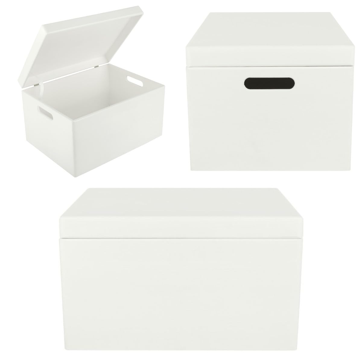 Creative Deco Large White Wooden Box Storage with Hinged Lid | 15.8x11.8x9.44in (+-0.5) | Keepsake Gift Box Storage Document | Wood Chest Trunk PRODUCT NOT INTENDED FOR 15 YEARS OR BELOW