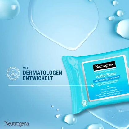 Neutrogena Hydro Boost Aqua Cleansing Wipes/With Neutrogena Cleansing Technology, Hyaluronic Acid and Moisturiser / 6 x 25 Pieces, 25 ml