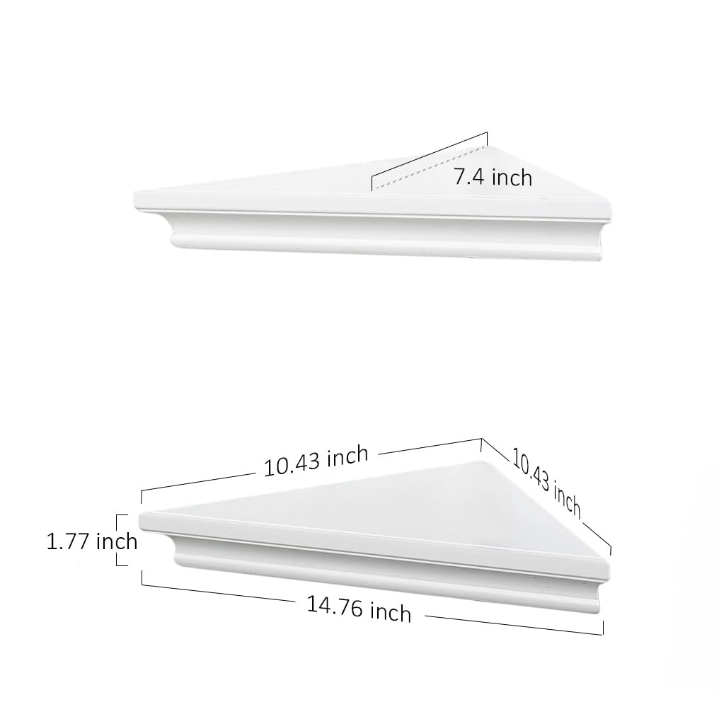 AHDECOR White Corner Shelves, Stylish Wall Mounted Corner Shelf for Space-Saving Storage in Living Room, Bedroom, and Office, Set of 2