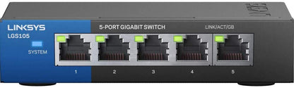 Linksys LGS105: 5-Port Business Desktop Gigabit Ethernet Unmanaged Switch, Computer Network, Wired Connection Speed up to 1,000 Mbps (Black, Blue)