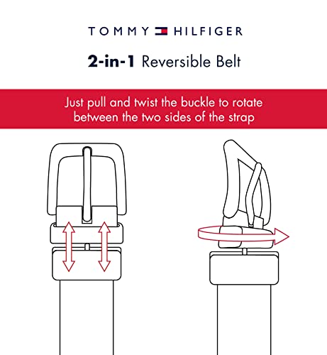 Tommy Hilfiger Men's Reversible Leather Belt - Casual for Mens Jeans with Double Sided Strap and Silver Buckle , cognac/black, 36
