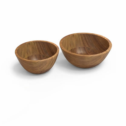 AYANSHITIK Acacia Wood Bowls Set of 2 – Small & Large Wooden Serving Bowls, 100% Natural Solid Acacia, Smooth Finish, Water Resistant, Easy to Clean, Salad Snack Fruit Kitchen Bowls