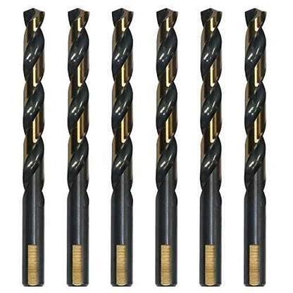 6PCS 1/2" HSS Black Gold Twist Drill Bits Set, 135 Degree Split Point, Jobber Metal Drill Bit, General Purpose for Use in Mild Steel, Copper, Aluminum, Zinc Alloy, Wood, and Plastic