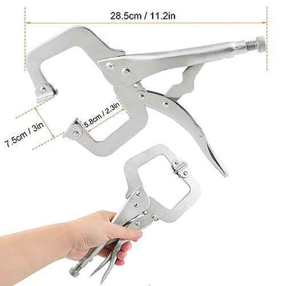 6 Pack 11 Inch C Clamp Locking Pliers,Locking C Clamp, Adjustable Nickel Plated C Pliers For Wood Working, Welding, Electrician Maintenance and more, by GENHAKON