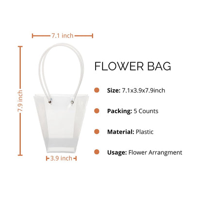 BBJ WRAPS Clear Flower Bouquet Bags with Handle Florist Shop Packaging Supplies, 5 Pcs (4 * 7 * 7.9 inch)
