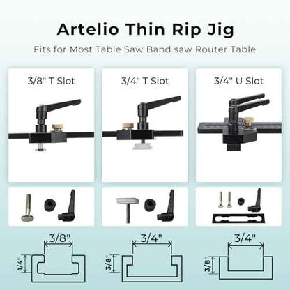 Thin Rip Jig Table Saw Jig Guide, Upgraded Making Repetitive Narrow Strip Cuts, Woodworking Tools Fast Thin Ripping Guide, Fits for 3/4" T Slot, 3/4" U Slot, 3/8" T Slot, for Band Saw Router Table