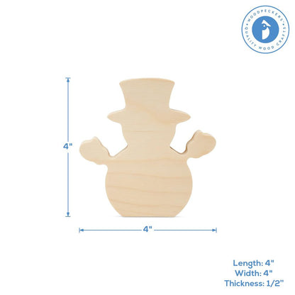 Chunky Snowman Shelf Sitter 4-inch, Pack of 5 Blank Wooden Snowman Decor, Christmas Tiered Tray Decor for Winter Crafts, by Woodpeckers