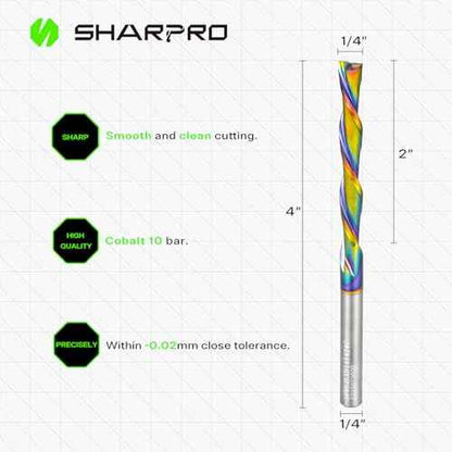 1/4 Downcut Router Bit 1/4 Inch Shank, Extra Long Spiral CNC Router Bits, Carbide Down Cut End Mill for Woodworking, Engraving, Plywood, Mortise and Acrylic