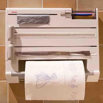 Wall Mount Kitchen Storage Rack Plastic Wrap Cling Foil Paper Dispenser Tin Film Cutter
