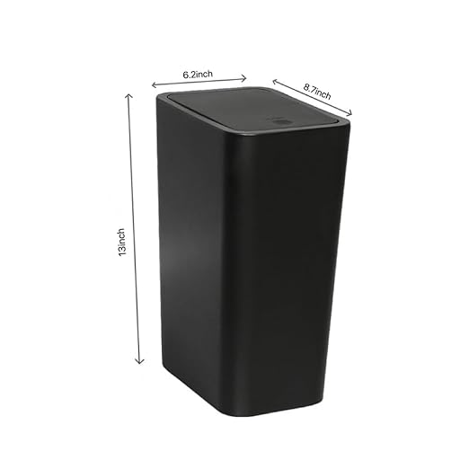 Compact Push-in Trash Can with Lid for Bathrooms, Kitchens, Living Rooms, Offices, Etc., Trash Can with Pop-Up Lid, 10 Liter/2.6 Gallon Slimline (Black，2 Pieces)