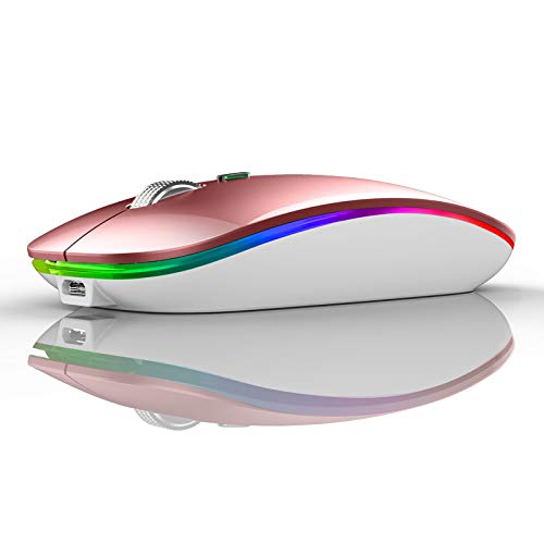 TENMOS Wireless Bluetooth Mouse, LED Slim (Bluetooth 5.1/5.0 + USB) 2.4GHz Rechargeable Silent Bluetooth Wireless Mouse with Type C Adapter for Laptop/MacBook/iPad OS 13 and Above (Matte Black)