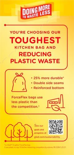Glad Kitchen Trash Bags, 13 Gallon, Fresh Clean | ForceFlex MaxStrength | Tall
