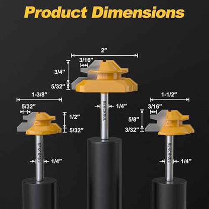 Professional 3 PCS 45 Degree Lock Miter Router Bit Set - Carbide Tipped, 1/4" Shank, Cutting Height: 1/2", 5/8", 3/4", Woodworking Tools for Cabinets, Drawers, Doors & Furniture