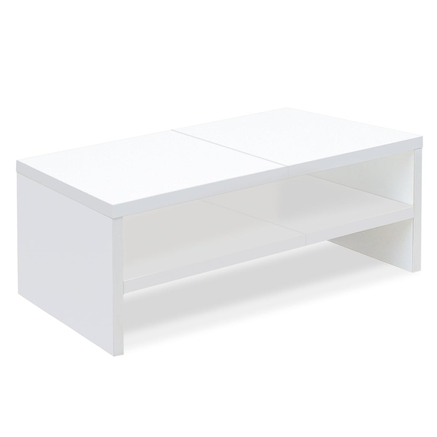 TEAMIX 2 Tier White Wooden Laptop Stand and 2 Pack White Monitor Stand Riser for Computer Desk Home Office Organization.