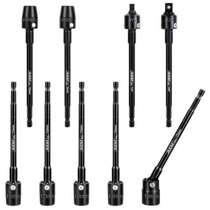 9-Piece Long Universal Nut driver set, 6 inch 360¡ÆRotatable Hex Shank Impact Driver Socket Adapter Impact Socket Adapter 150mm 3/8 1/4 Cr-V Metric