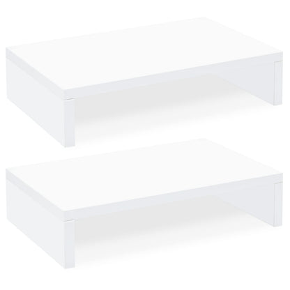TEAMIX 2 Tier White Wooden Laptop Stand and 2 Pack White Monitor Stand Riser for Computer Desk Home Office Organization.