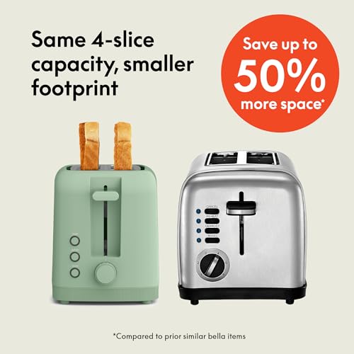 bella 2 Slice Slim Toaster, Fits-anywhere™ Kitchenware, 6 Setting Shade Control with Reheat & Cancel Buttons, Fits sourdough, 10” Long Slot, Anti Jam & Auto Shutoff, 900 Watt, Surf