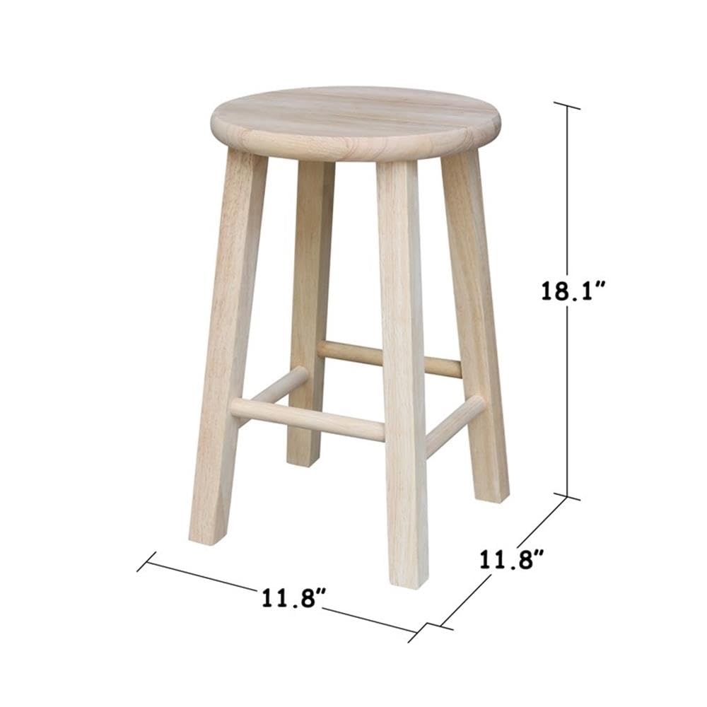International Concepts Round Top Bar Stool, 18-Inch Seat Height, Solid Parawood, Unfinished