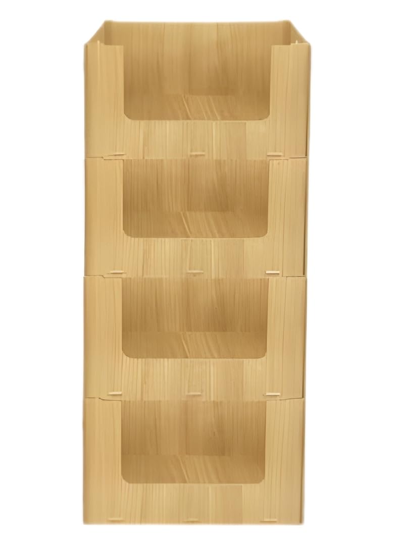 TidyFriend Wooden Stackable Storage Bins for Pantry, 4 Pack Stackable Bins For Organizing Food, Kitchen, and Bathroom Essentials (Wood)