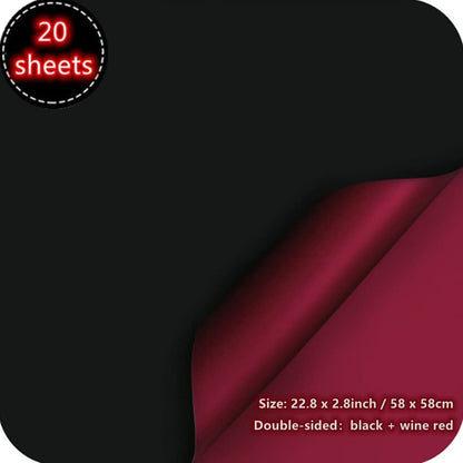 NatureMan 20 Sheets Double-Sided Colors Flower Wrapping Paper,Waterproof Valentine's Day Bouquet Wrapping Paper 22.8x22.8Inch Florist Supplies(Black+Wine red)