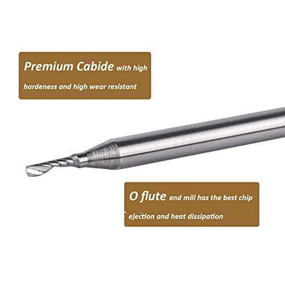 SpeTool 5PCS Carbide Spiral O Flute End Mill with 1/16 Inch Cutting Diameter 1/8 Inch Shank 3/16" Cutting Length,Single Flute CNC Router Bit for Acrylic PVC Wood Cutter
