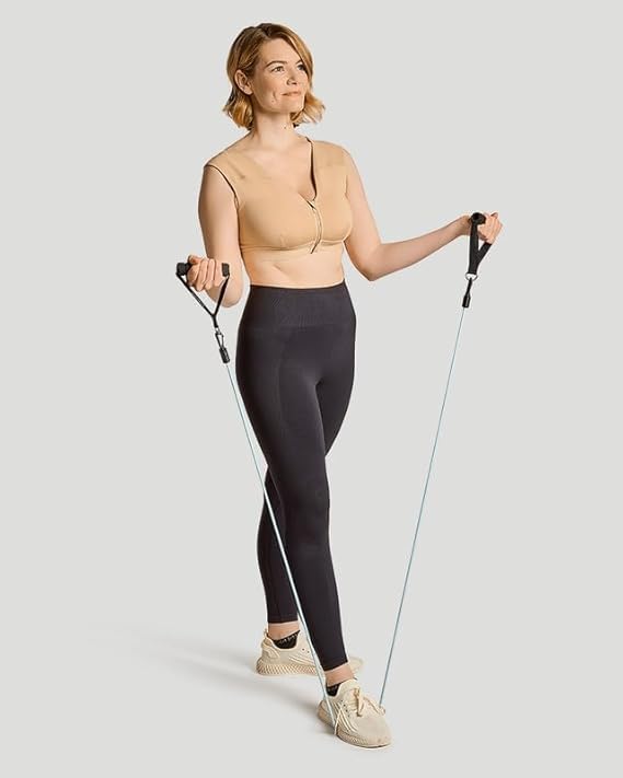 Tommie Copper Shoulder Support Compression Bra with Front Zipper Closure - Wireless Posture Corrector & Back Support Bra, Ideal for Gardening, Yoga, and Sports, UPF 50 - Nude, XX-Large