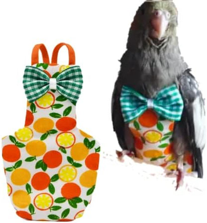 Bird Flight Suit Diapers for Monk Parakeets, Cockatiels - Parrot Clothes, Training Nappy Suit Liners (Large, Orange)