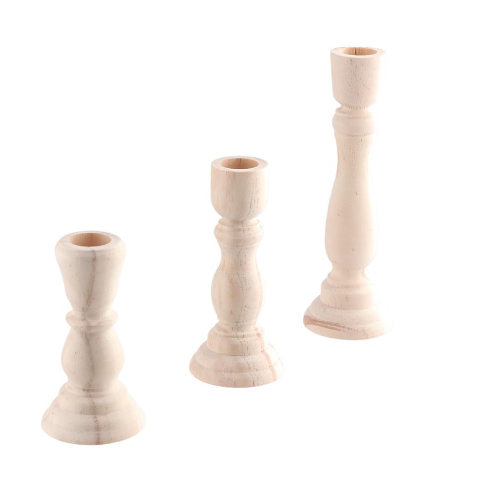 3Pcs Wooden Candle Holders,Unfinished Wood Candlesticks Holders Pillar Taper Candle Stands for Rustic Wedding Party Birthday Home Decoration