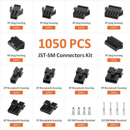Preciva Crimping Tool Connector kit, 1050Pcs JST-SM Connectors Set, AWG28-18/0.08-1mm©÷ Ratcheting Crimper Tool for Dupont, Molex, ATX, JST Series