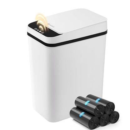 FRESHLIX Bathroom Automatic Trash Can, 4 Gallon Touchless Motion Sensor Small Garbage Can with Lid Smart Electric Narrow Waterproof Garbage Bin for Bedroom Office Halloween Decoration, White