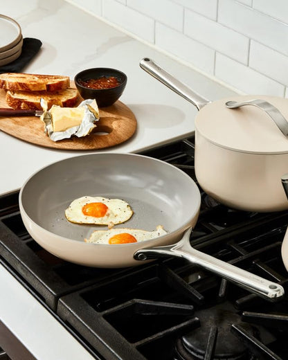 Caraway Nonstick Ceramic Frying Pan (2.7 qt, 10.5") - Non Toxic, PTFE & PFOA Free - Oven Safe & Compatible with All Stovetops (Gas, Electric & Induction) - Cream