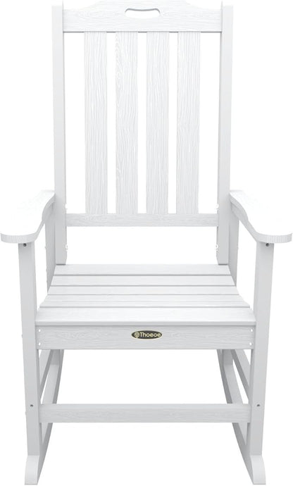 Oversized Rocking Chair Set of 2, Outdoor Rocking Chair for Adults, All Weather Resistant Porch Rocker for Lawn Garden, White