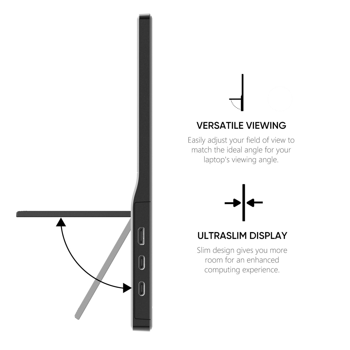 Anyuse Portable Monitor for Laptop 15.6 Inch 1080P USBC-C HDMI Ultra-Slim Travel Monitor with Kickstand, Second External Monitor for Laptop,PC,Mac Phone,PS,Xbox,Swich, black, PM-156P1