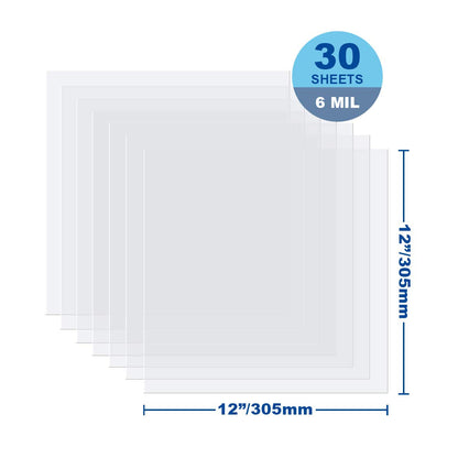 30 Pieces 6 mil Extra Thick Blank Stencil Film Mylar Template Sheets Clear Acetate, 12 x 12 Inches by Craftiff