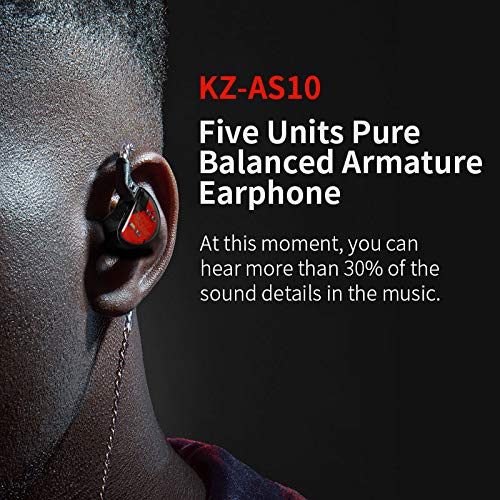 KZ AS10 Pure 5 Balanced Armature 5BA Earphone, Musician in Ear Monitor Headphone High Fidelity HiFi Headset (with Microphone, Black)…