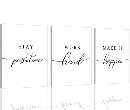 Framed Canvas Wall Art Positive Quote, Office Art, White Large Poster, Motivational Artwork Set of 3 Prints, Inspirational Poster Prints (G-3pcs,12x16inchx3pcs)
