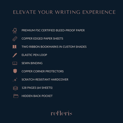 Refleris A5 Journal Notebook – Lined, 120 GSM Thick Paper, Floral Hardcover with Metallic Edges, Pen Loop, 2 Ribbons & Inner Pocket – Pink Writing Diary for Women, Work or Gifts