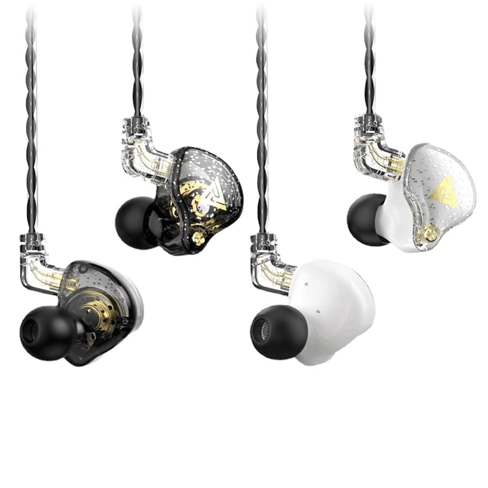 Yeabomy Wired Gaming Earbuds 2 Pack, AK6 PRO in Ear Monitors, Deep Bass Sound Wired Earbuds, HiFi in Ear Headphones with New 1DD 10mm Dynamic Driver, IEM for Music Gaming Video Calling (Black+White)
