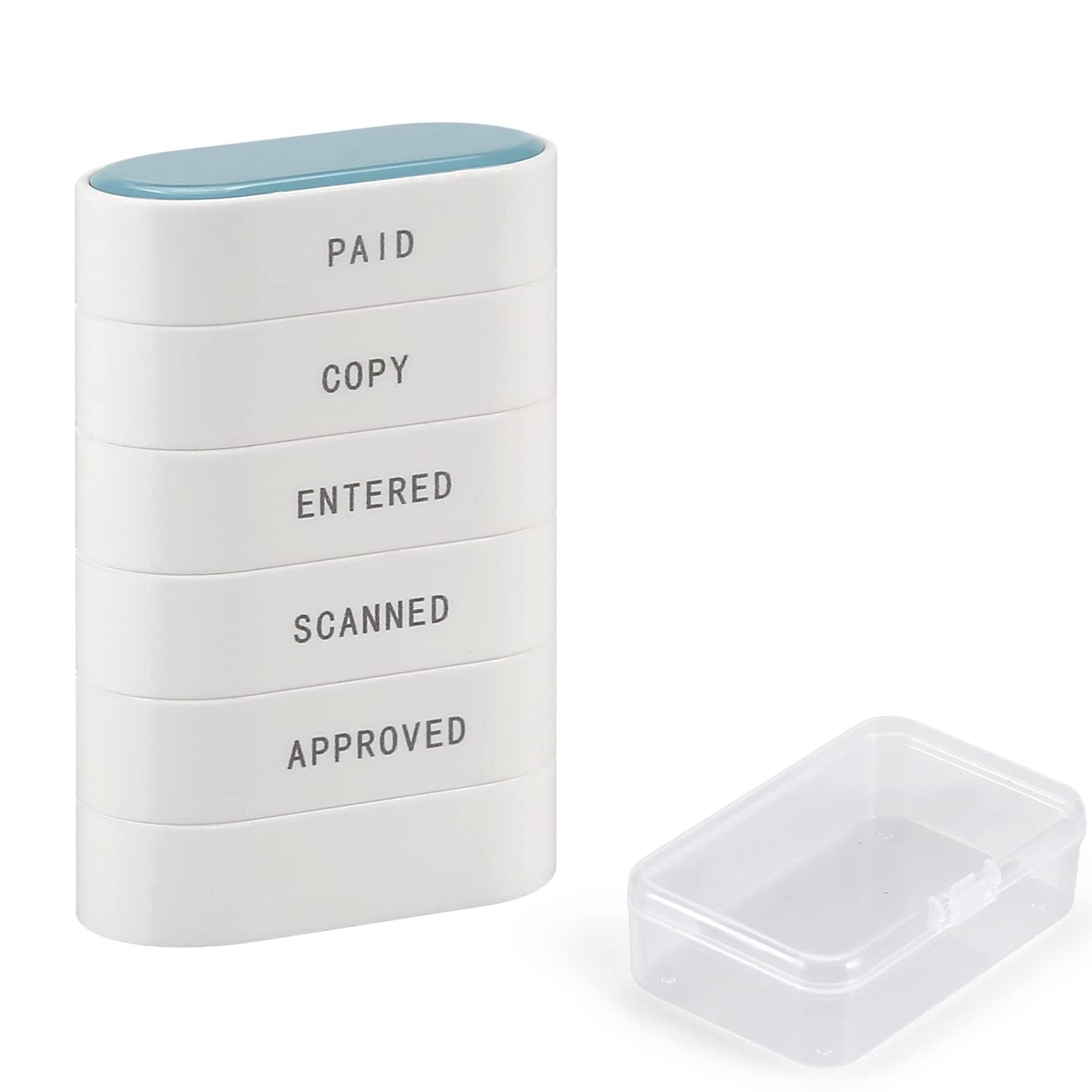 5-in-1 Office Stamp Set - Pre-Inked Rubber: Paid, Copy, Entered, Scanned, Approved - Red-Ink Impression Size 1.5'' X 0.55'', Cute & Unique Designed Business Message