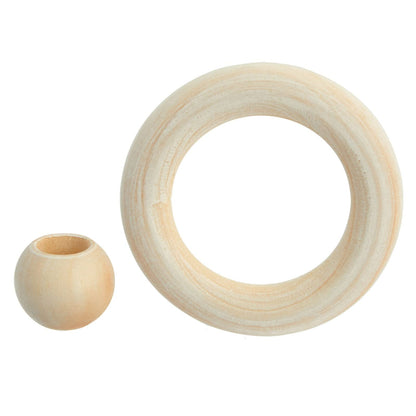 Bright Creations Set of 50 Wooden Beads and 30 Rings for Macrame, DIY Pendant Connectors, Wall Hanging Craft (2.2 in/20mm)