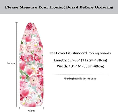 Pink Rose Flower Ironing Board Cover Watercolor Valentine's Day Roses 15x 54
