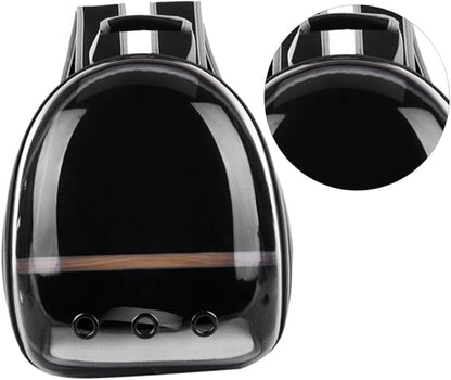 MERRYHAPY Portable Parrot Backpack with Transparent Window and Wooden Bar Breathable Pet Carrier for Outdoor Travel Black Comfortable Design for Birds and Pets