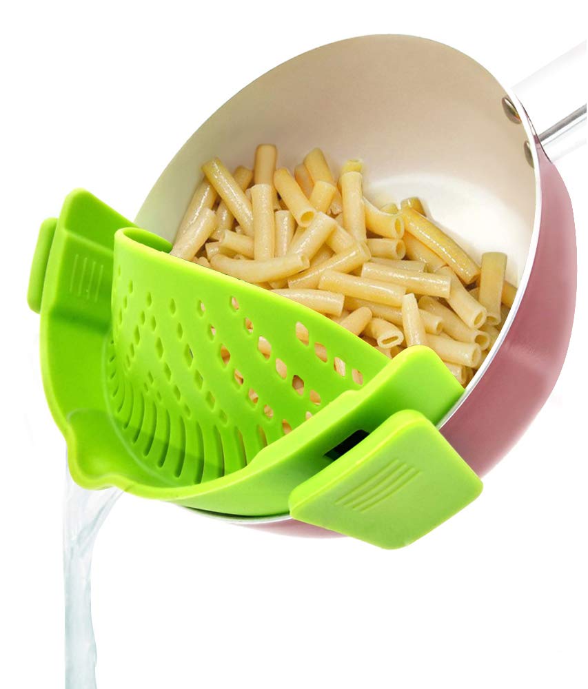 YEVIOR Clip on Strainer for All Pots Pan,Silicone Pasta Strainer Kitchen Gadgets,Collapsible Colander for Noodle,Vegetables,Fruit,Spaghetti (Grey)