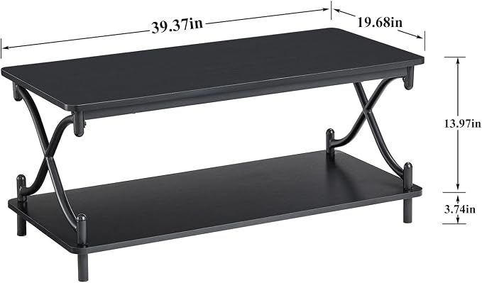 VECELO Coffee Table for Living Room with Round Corners Modern Farmhouse Center Table with Storage Shelf for Home Office 39 Inch, Easy Assembly, Matte Black