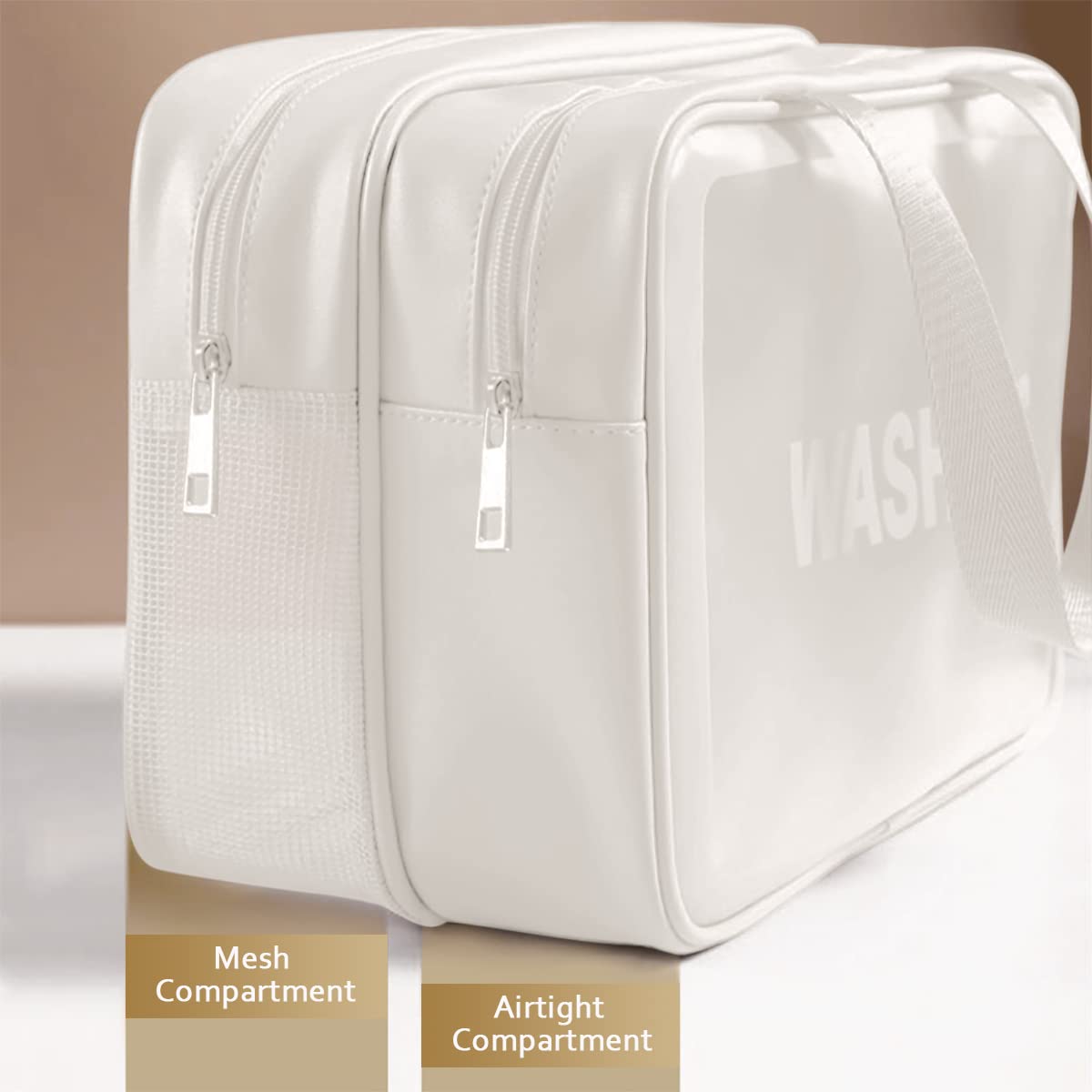 DAPOWER Travel Toiletry Bag for Women and Men, Matte Translucent Toiletry Bag with Handy Handle, Makeup Cosmetic Organizer Bag for Travel Toiletries Accessories (White-XL)